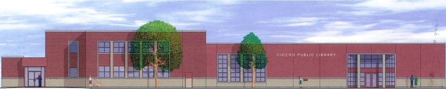 architectural rendering of the facade of the Cicero Public Library